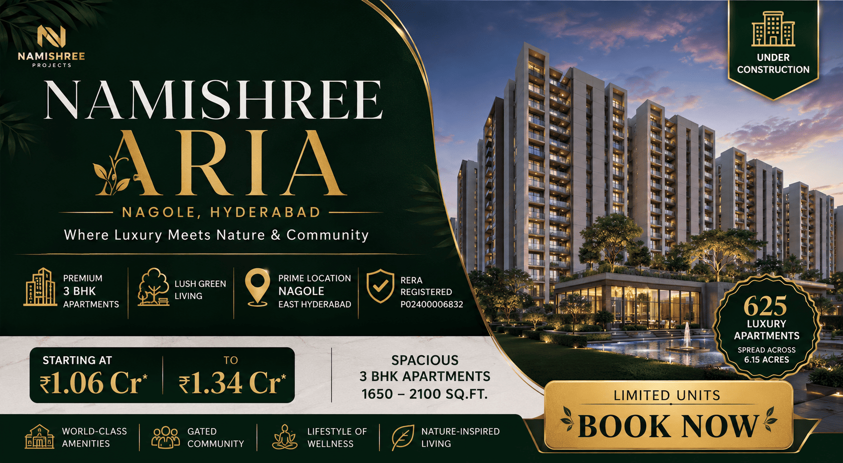 Namishree Aria Nagole - Premium 3 BHK Apartments in Nagole Hyderabad