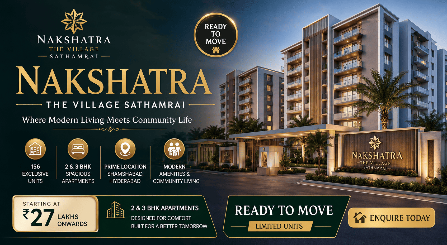 Nakshatra the Village Sathamrai - Ready to Move Apartments in Shamshabad
