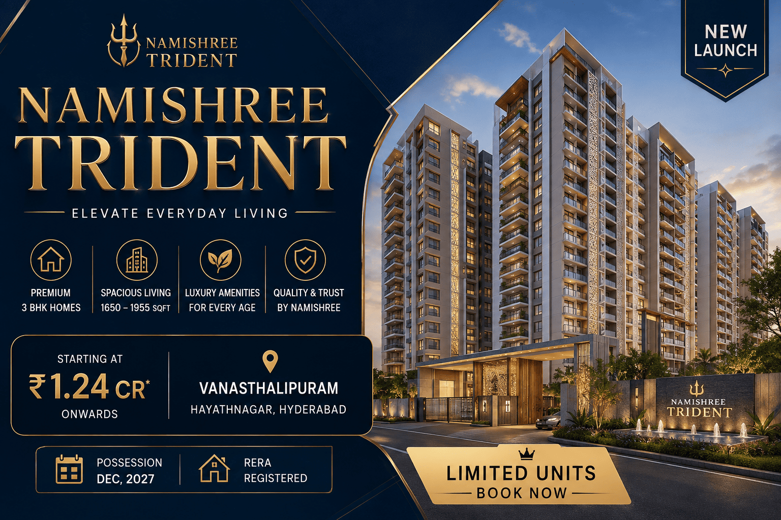 Namishree Trident - Premium 3 BHK Apartments in Vanasthalipuram Hyderabad